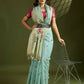 Vishnu Weaves Women's Firozi Muga Cotton Thread Woven Butti with Blouse - Swadesiicart