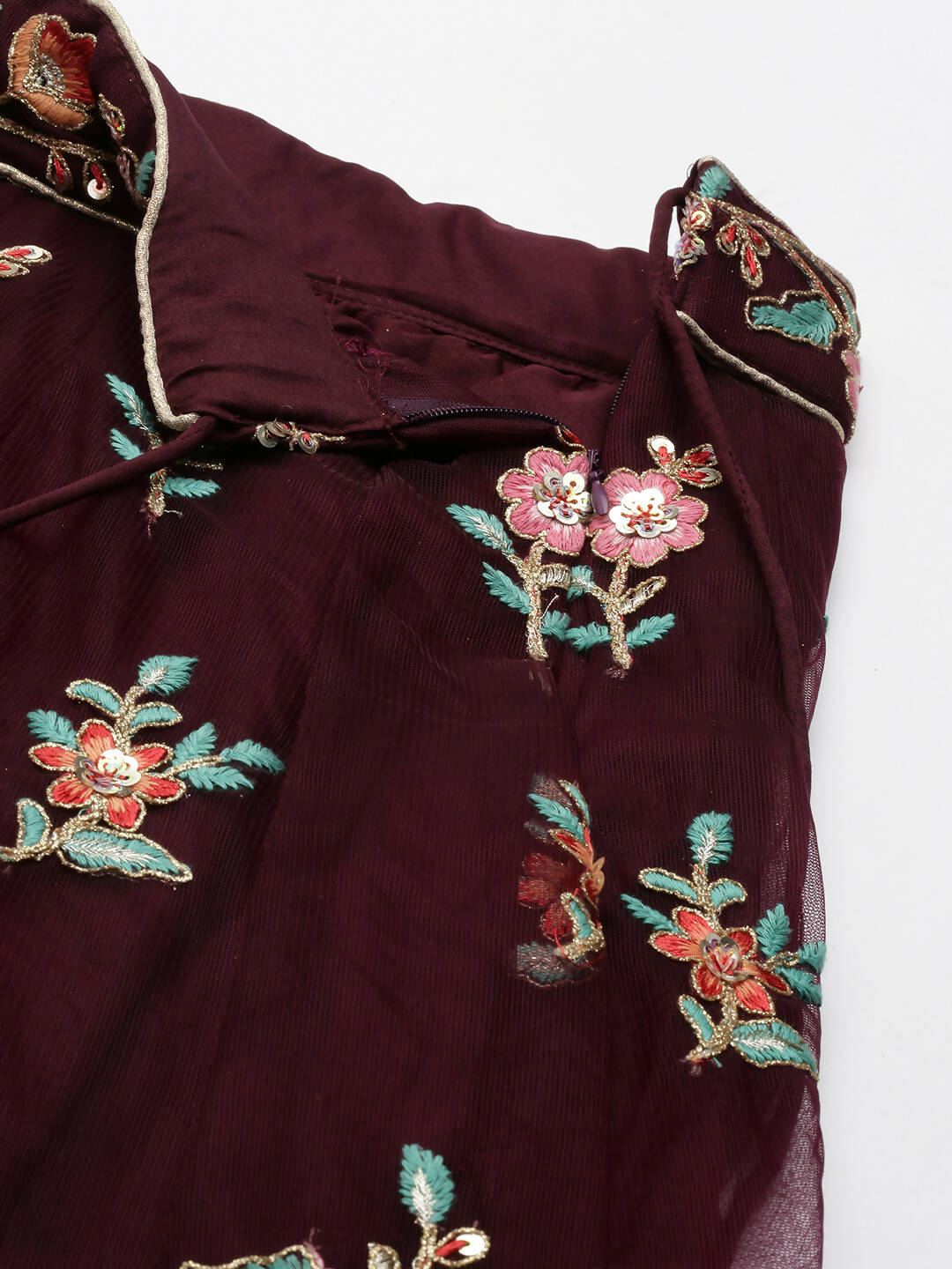 House of Panchhi Burgundy Net Sequinse Work Lehenga & Blouse, Dupatta | Swadesiicart