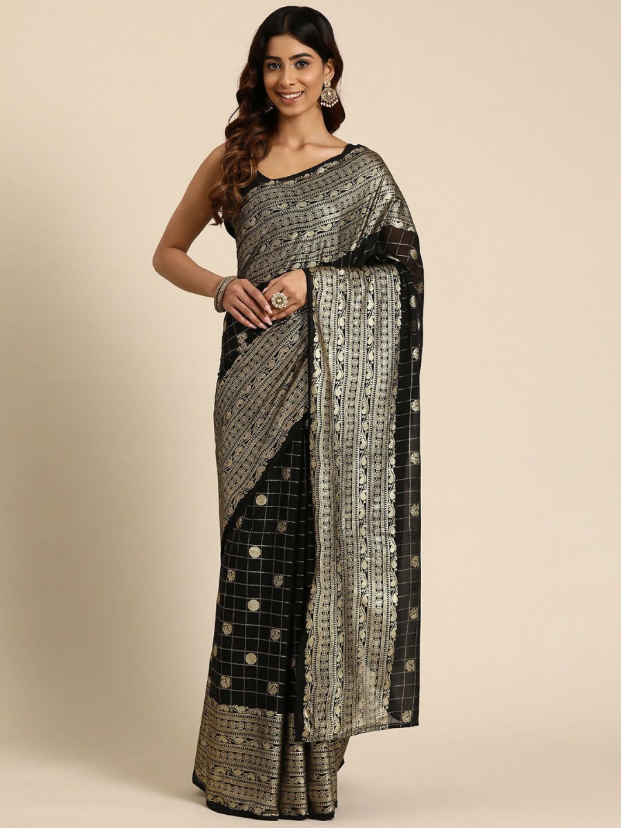Ahalyaa Women's Traditional Semi Stitch Saree - Black | Swadesiicart