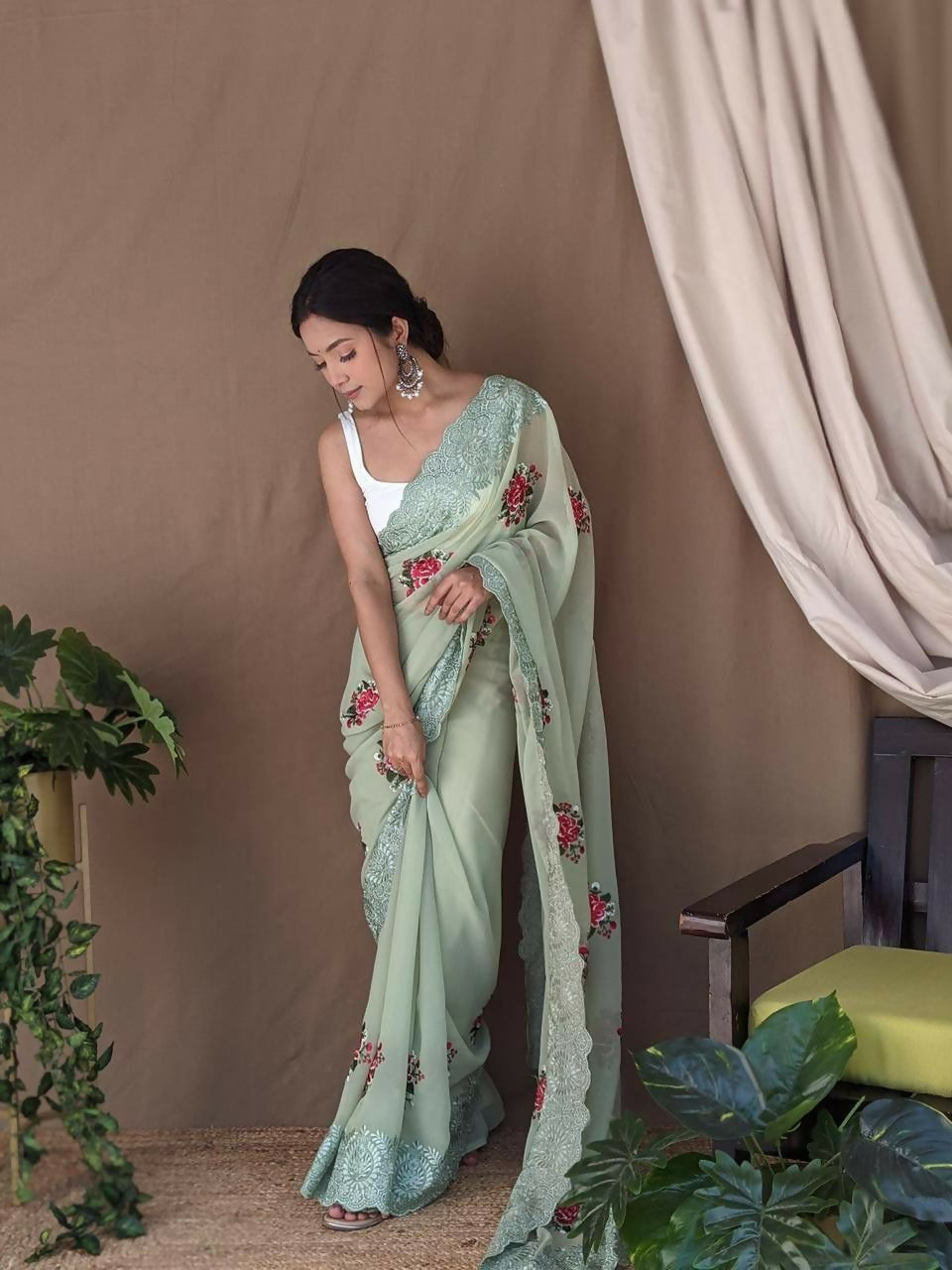 Vamsee Fana Green Georgette Silk Saree - Swadesiicart