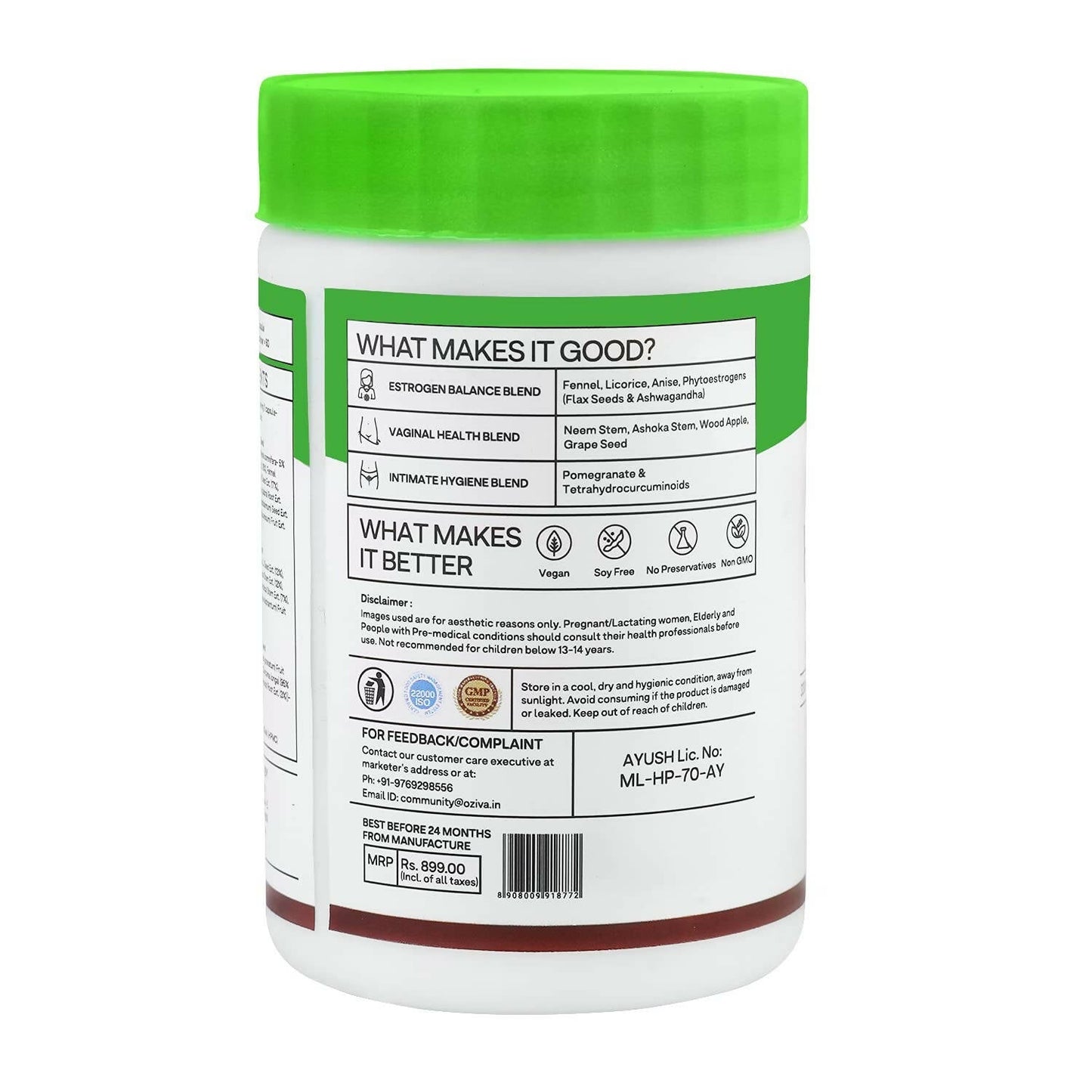 OZiva Plant Based HerComfort with Ashwagandha, Flax Seeds & Ashoka Stem Extracts Capsules - Swadesiicart