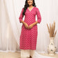 FIORRA Women's Floral Printed Pink Cotton Straight Kurta - Swadesiicart