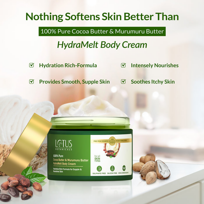 Lotus Botanicals 100% Pure Cocoa Butter & Murumuru Butter HydraMelt Body Cream | Swadesiicart