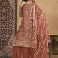 Net Rust Orange Embroidered Festive Gharara Style Suit - Emponline | Swadesiicart