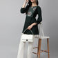 Green Rayon Yoke Embroidered A-line Top - Tarini - Swadesiicart