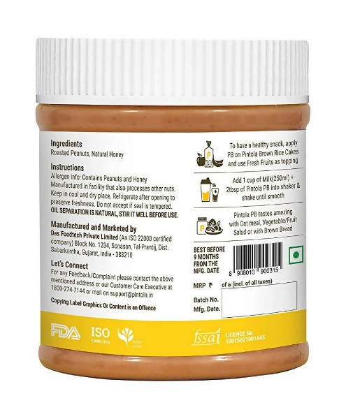 Pintola Natural Honey Creamy Peanut Butter - Swadesiicart