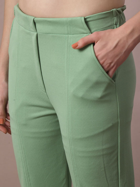 Myshka Women's Sea Green Solid Boat Neck Party Top With Trousers Co-ord set - Swadesiicart