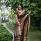 Vishnu Weaves Women's Coffee Raw Silk Saree with Blouse - Swadesiicart