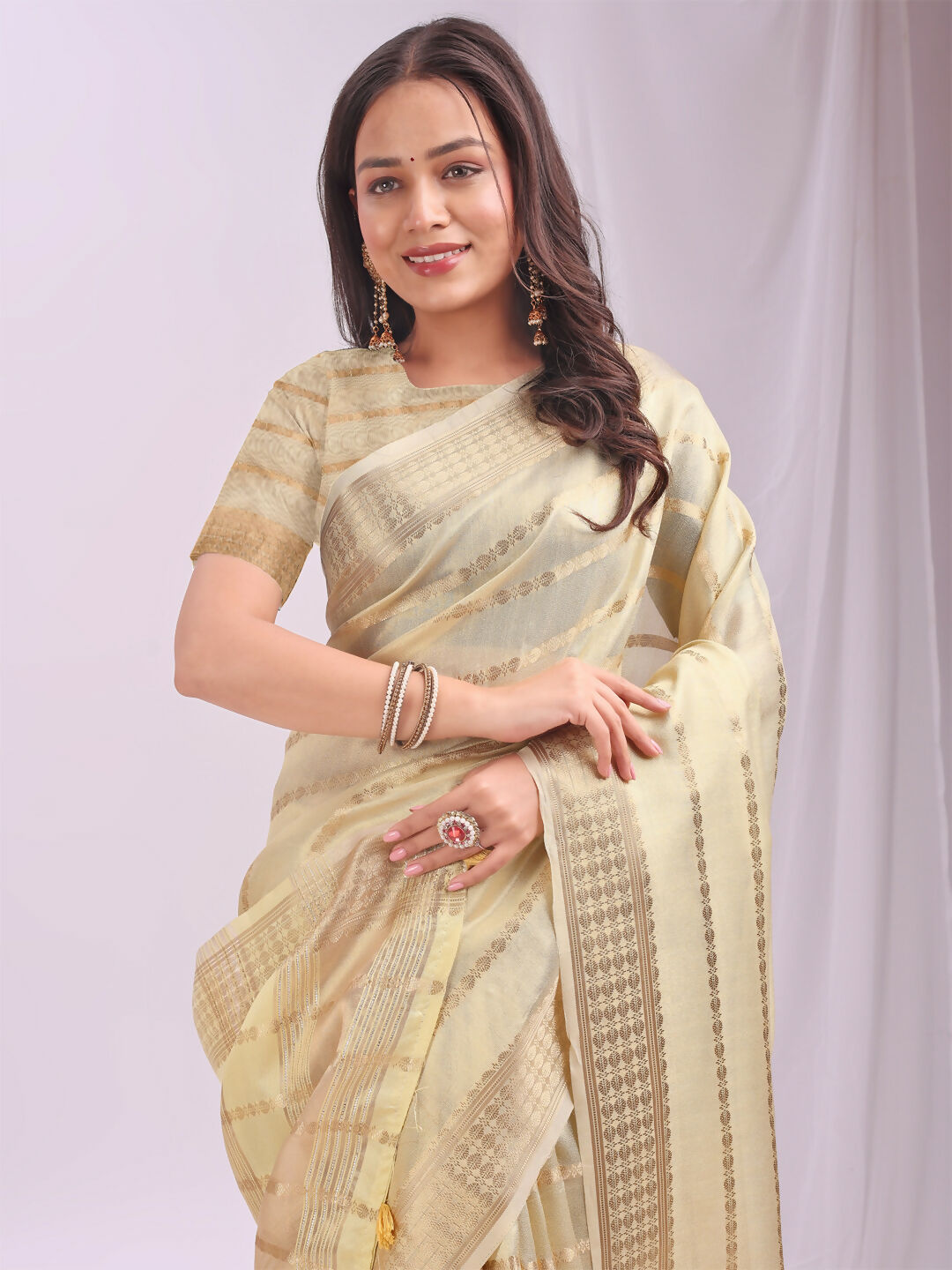 Shree Shyam Fashion Organza Gold Saree