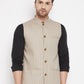 Even Apparels Beige Linen Blend Men Woven Nehru Jacket | Swadesiicart