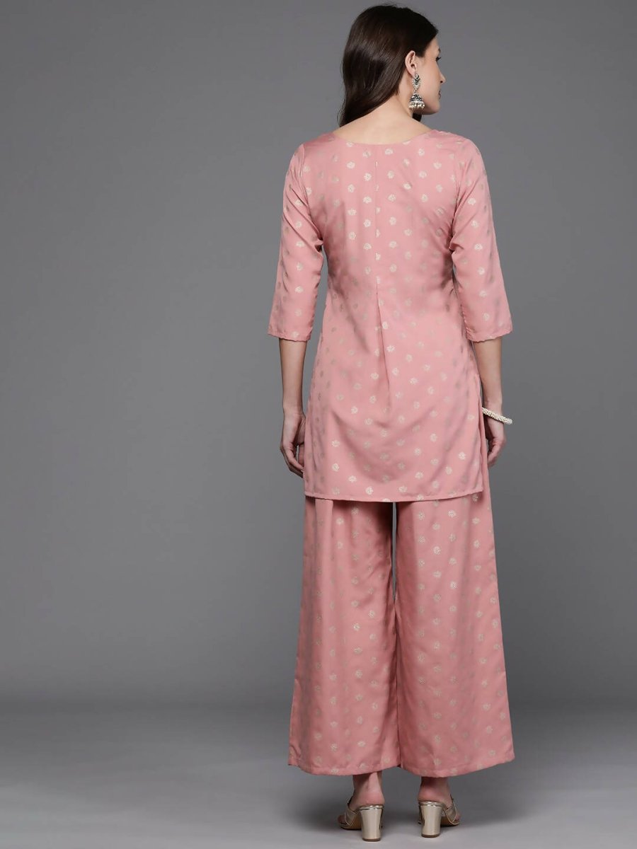 Ahalyaa Women Floral Yoke Design Tunic with Palazzos - Pink Color | Swadesiicart