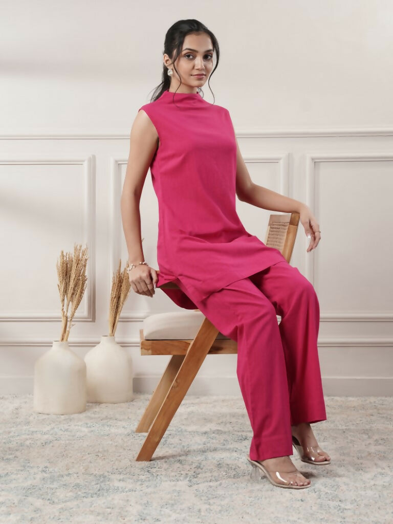 Joban Fashion Women's Fuchsia Cotton Co-Ord Set - Swadesiicart