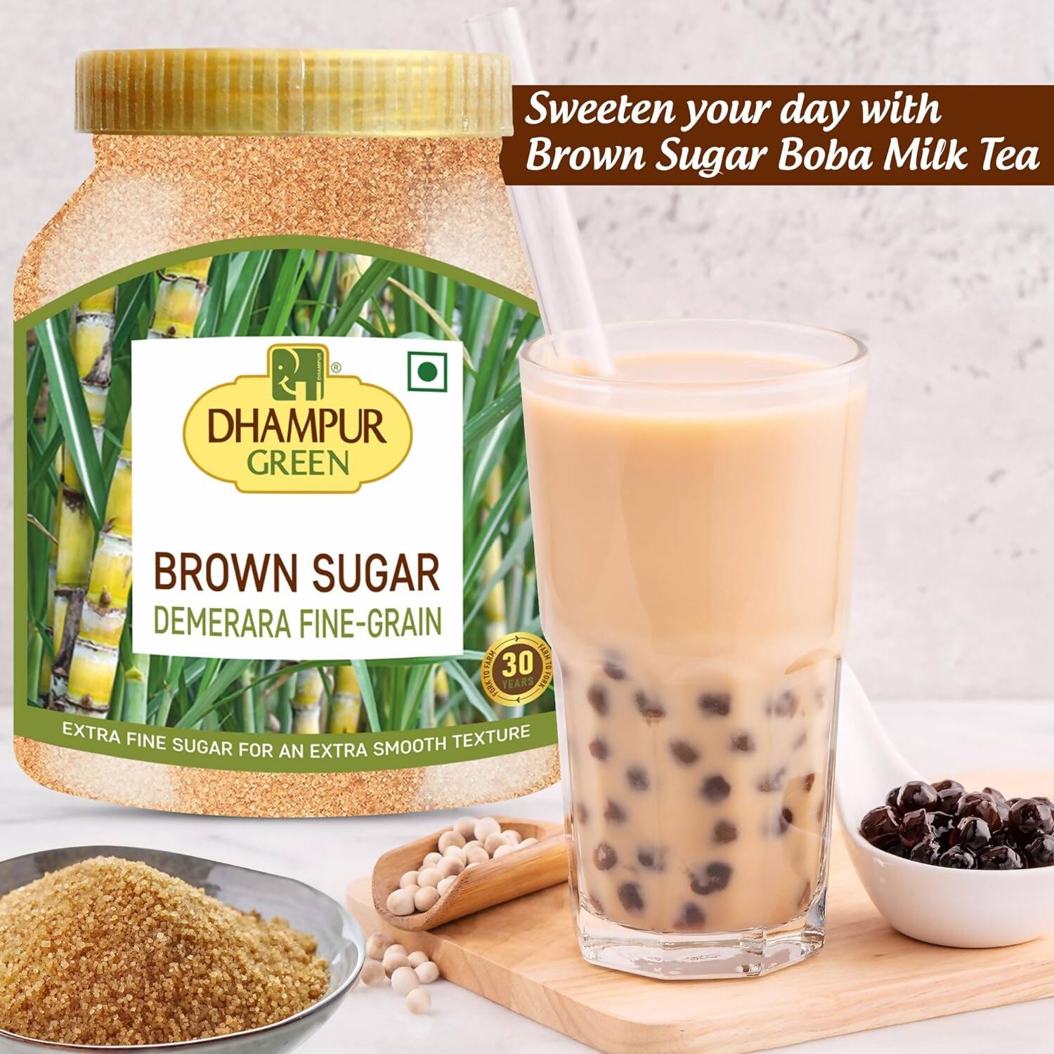 Dhampur Green Demerara Brown Sugar (Fine Grain) | Swadesiicart
