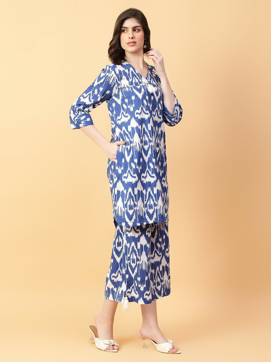 Joban Fashion Blue Cotton Printed & Hand Work Co-ord Set - Swadesiicart