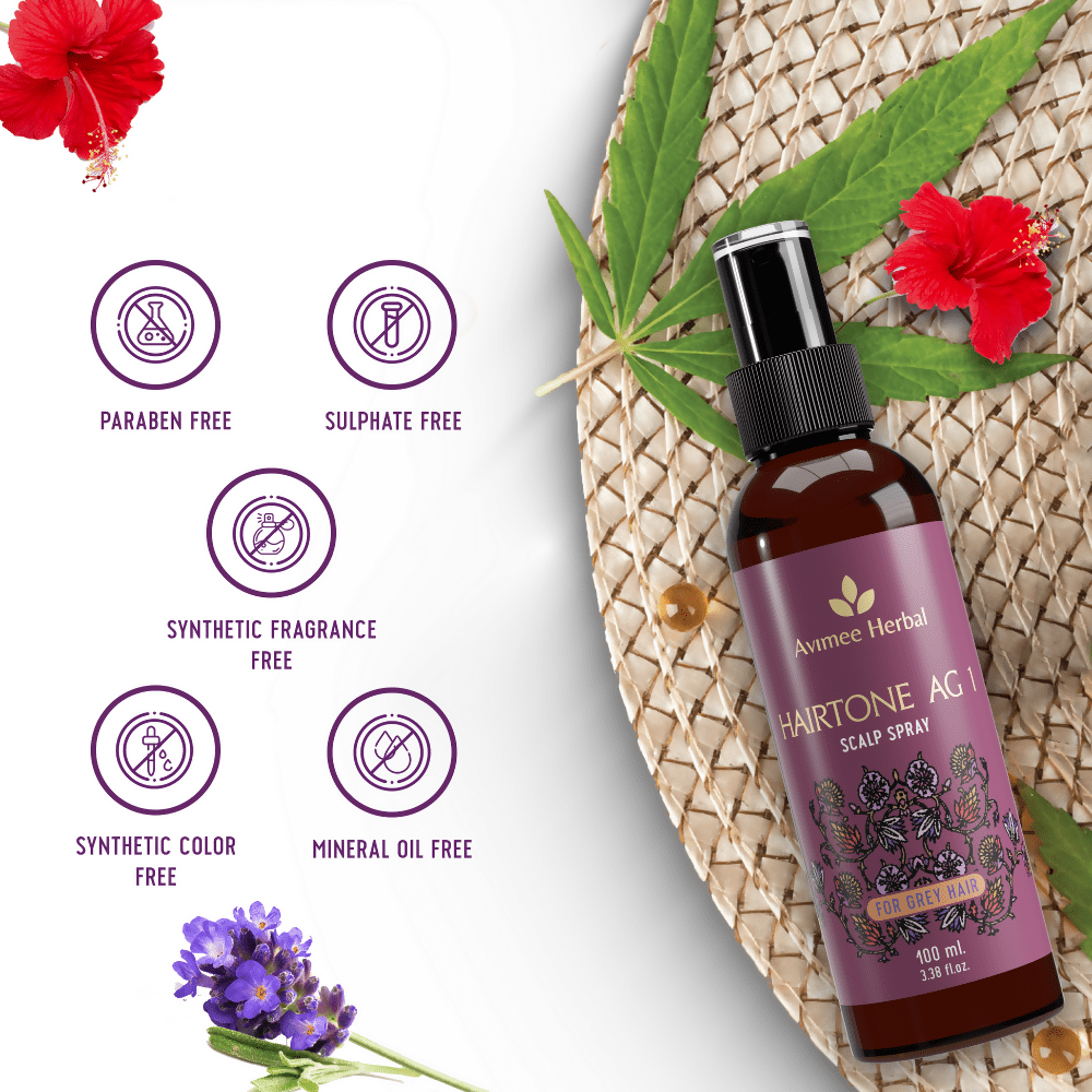 Avimee Herbal Hairtone AG 1 Scalp Spray For Grey Hair With Indigo, Henna, Beet Root and Hibiscus Extracts - Swadesiicart