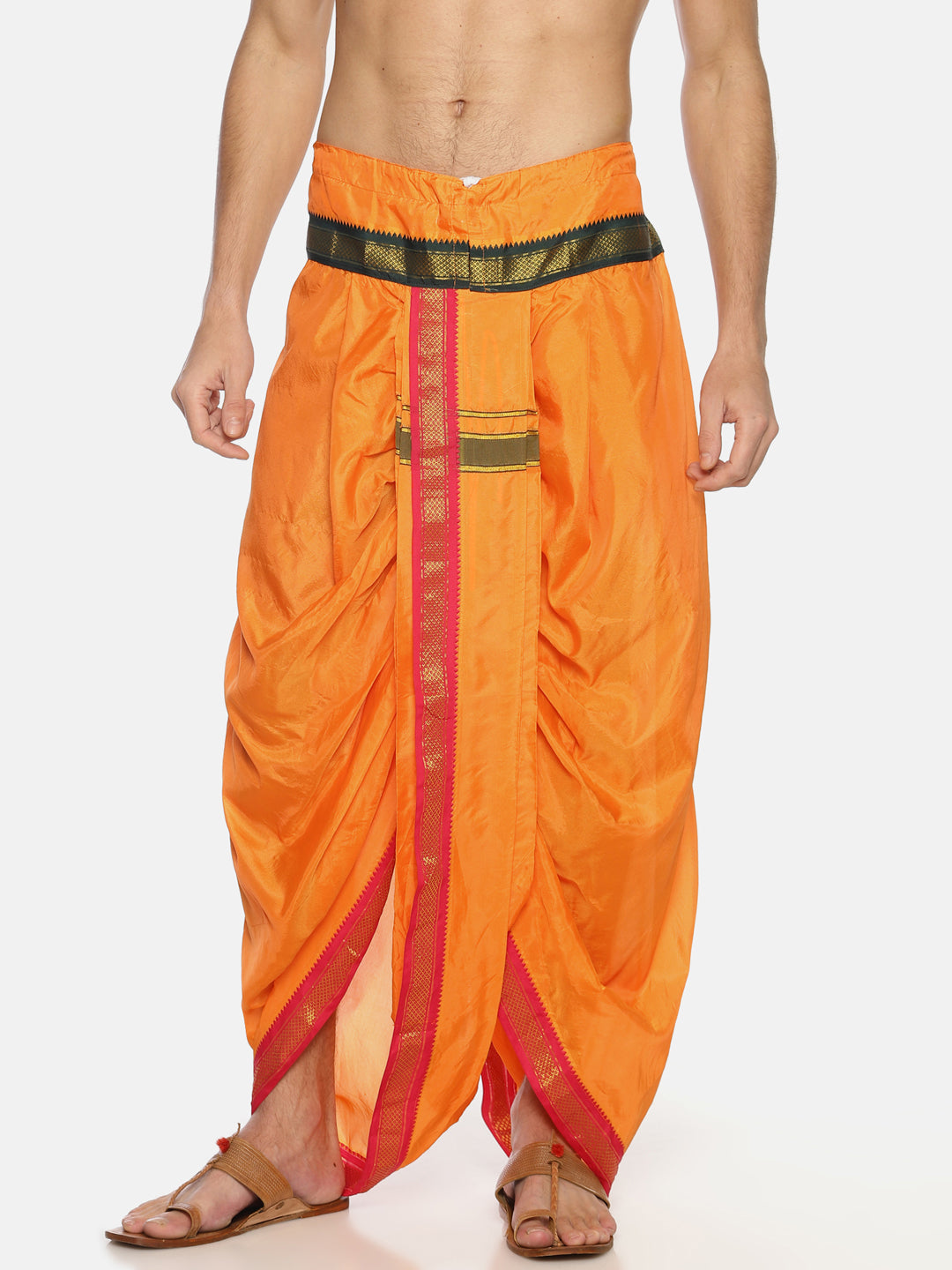 Sethukrishna Men Orange Solid Readymade Dhoti Pant | Swadesiicart