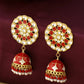 NVR Women Gold-Polished Red Dome Shaped Meenkari Jhumkas Earrings | Swadesiicart