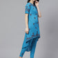 ADA Women Blue & Maroon Chikankari Embroidered High Low Handloom Sustainable Kurta with Trousers | Swadesiicart