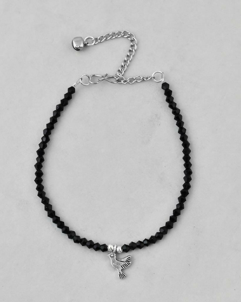 VOJ Set of 2 Bird Black Beads Anklet - Swadesiicart