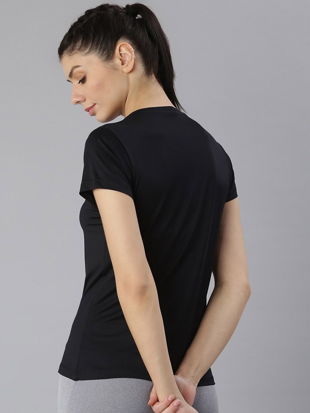 MKH Women Black Typography Printed Round Neck Dri-FIT T-shirt - Swadesiicart