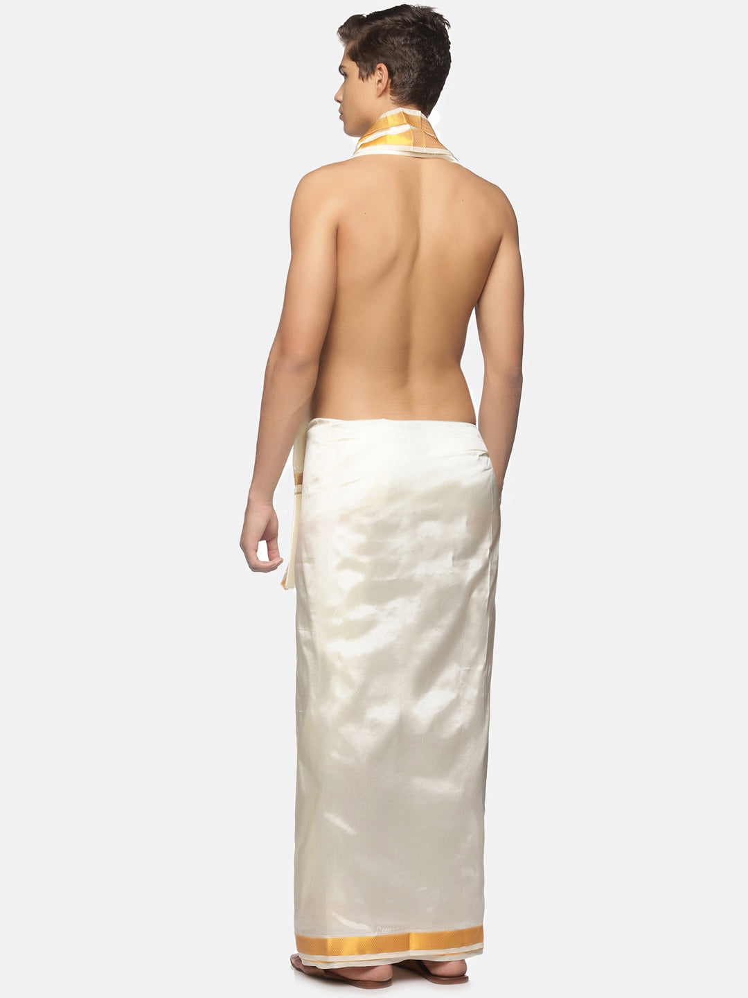Sethukrishna Men Cream-Coloured Solid Dhotis | Swadesiicart