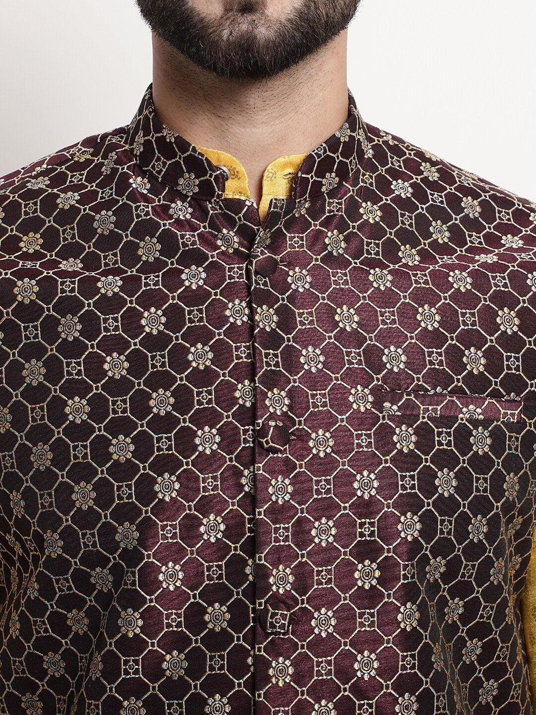 Sojanya Ethnic Motifs Printed Regular Kurta & Pyjamas With Nehru Jacket | Swadesiicart