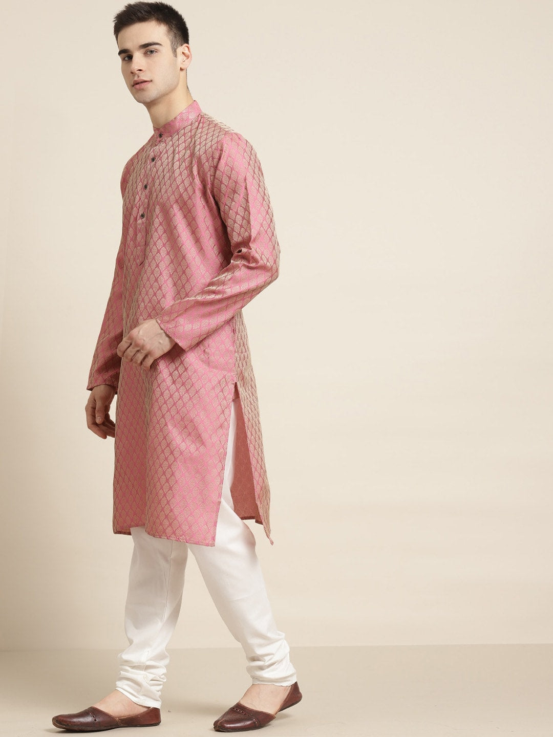 Sojanya Ethnic Motif Woven Design Mandarin Collar Straight Kurta With Churidar | Swadesiicart
