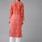 ADA Women Red & White Sustainable Hand Embroidered Chikankari Handloom Kurta with Palazzos | Swadesiicart