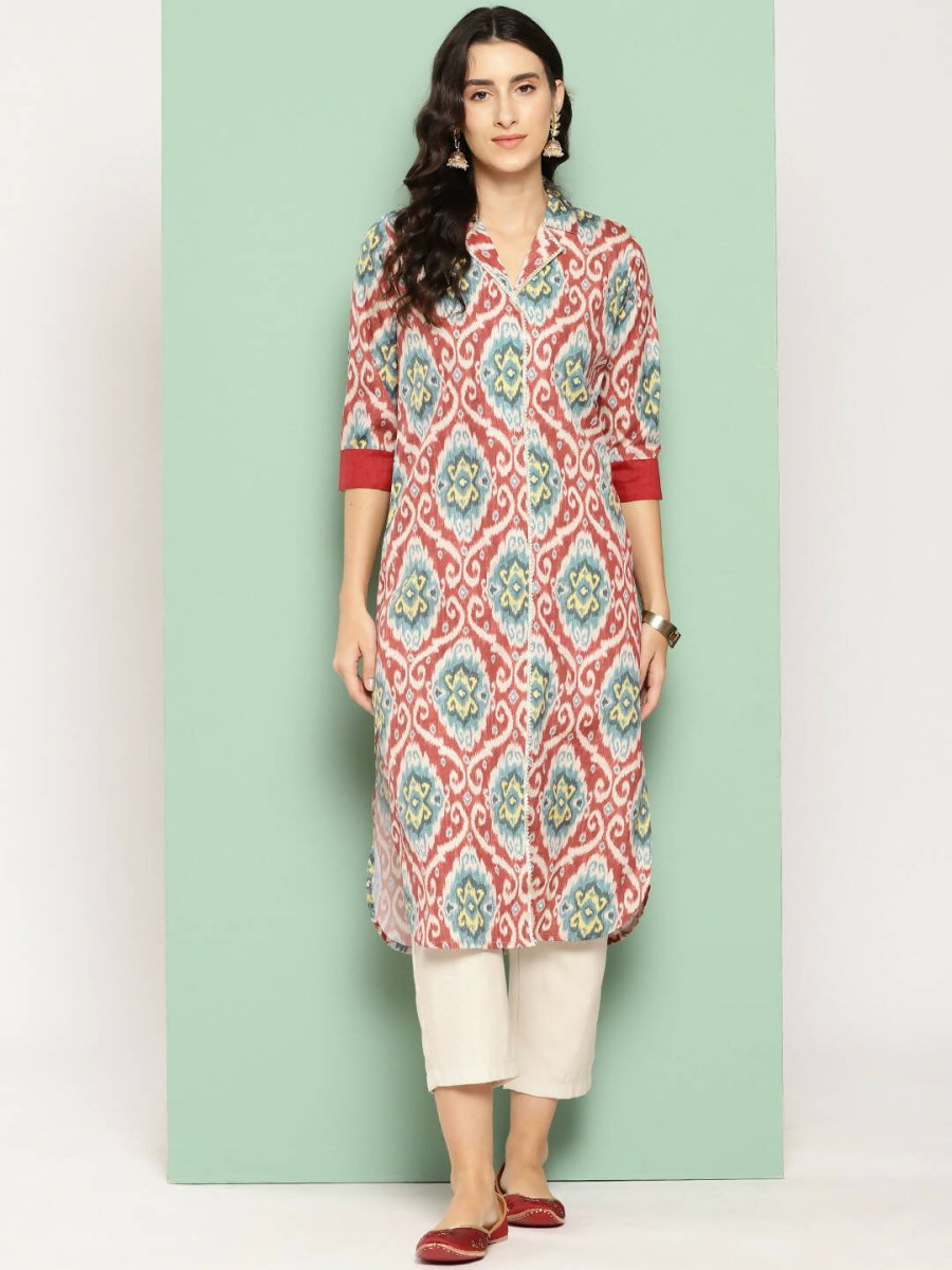 Ahalyaa Women's Traditional wear Kurta - Red | Swadesiicart
