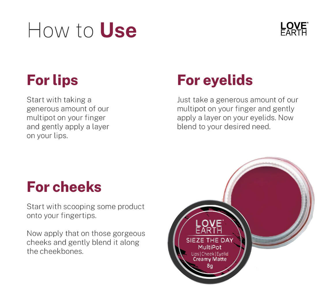 Love Earth Lip Tint & Cheek Tint Multipot-Sieze The Day - Swadesiicart