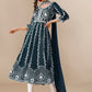 HERE&NOW Teal & White Ethnic Motifs Embroidered Chikankari Kurta & Dupatta | Swadesiicart
