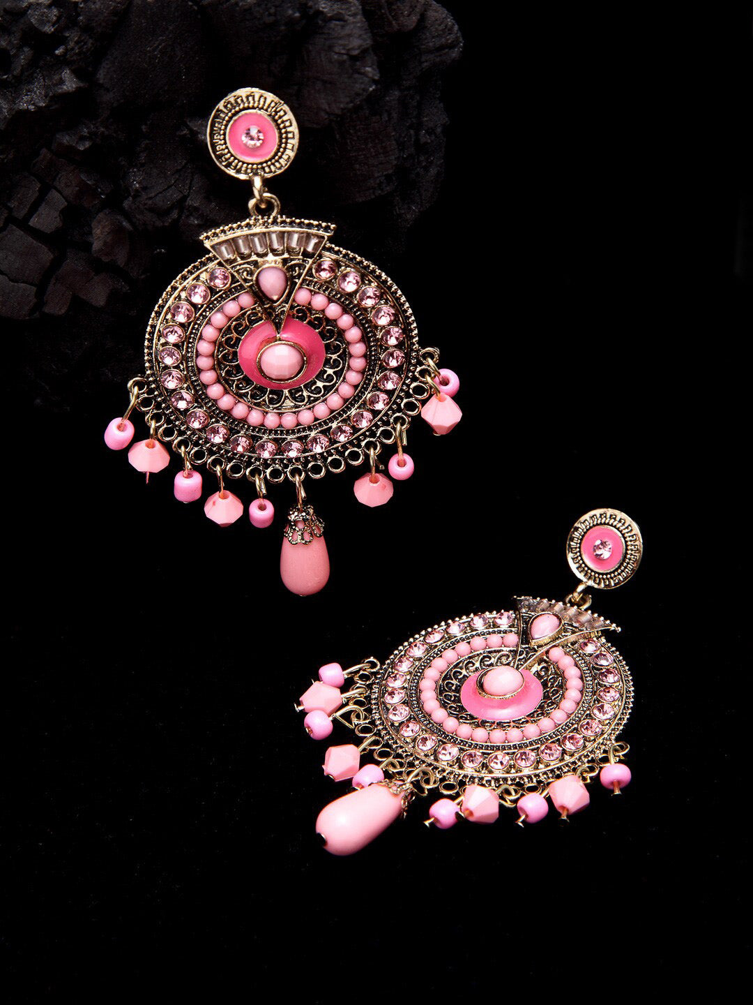 Shining Diva Pink Circular Drop Earrings | Swadesiicart