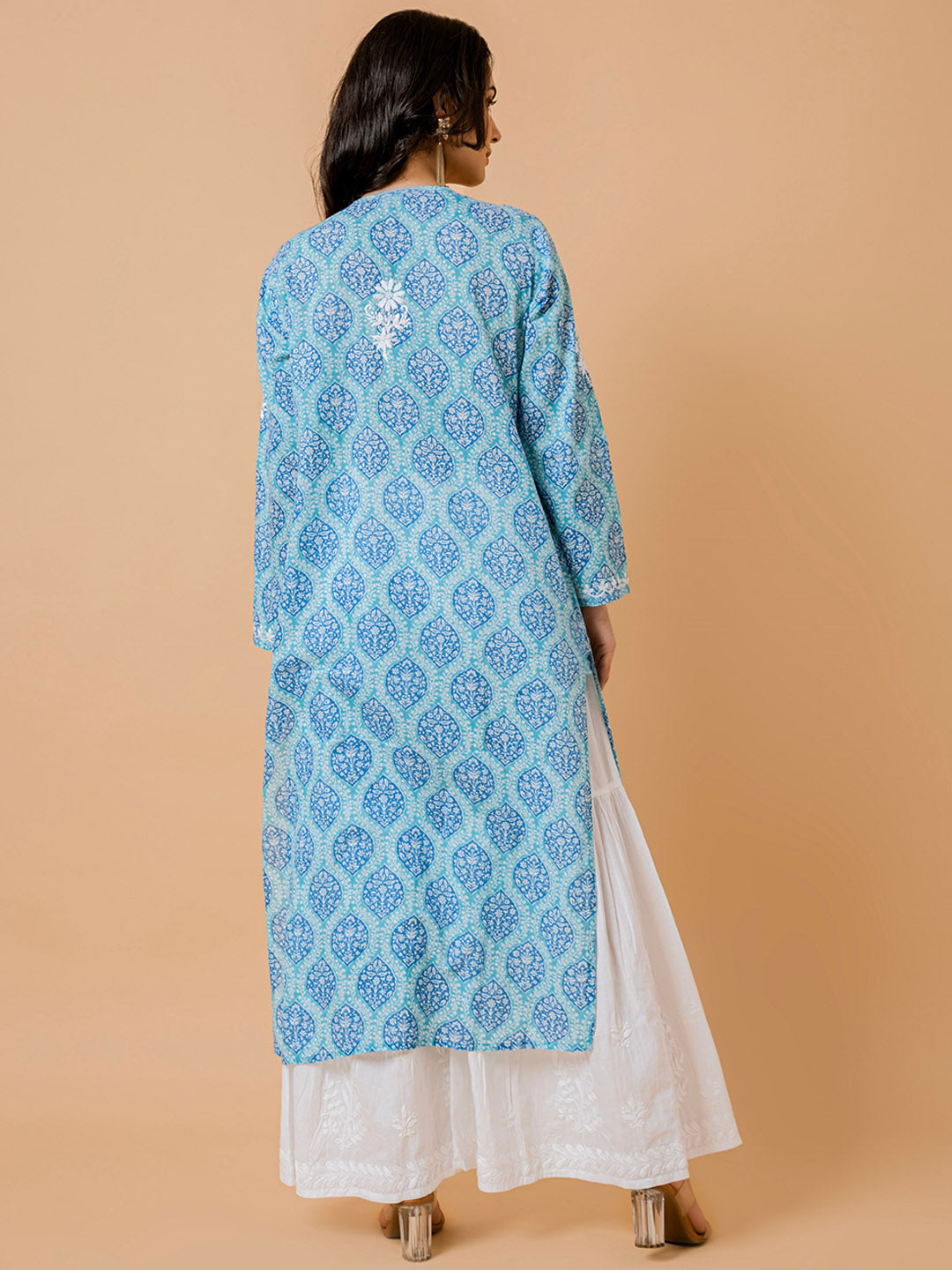 HOUSE OF KARI Ethnic Motifs Printed Cotton Panelled Chikankari Kurta | Swadesiicart
