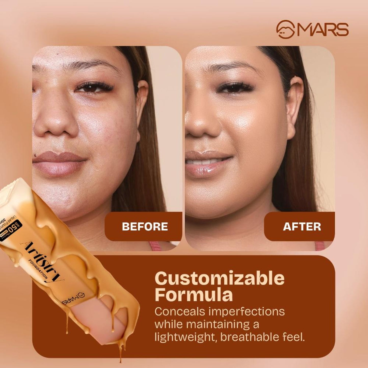 MARS Cosmetics Artistry Liquid Foundation - 10-Toasted Almond - Swadesiicart