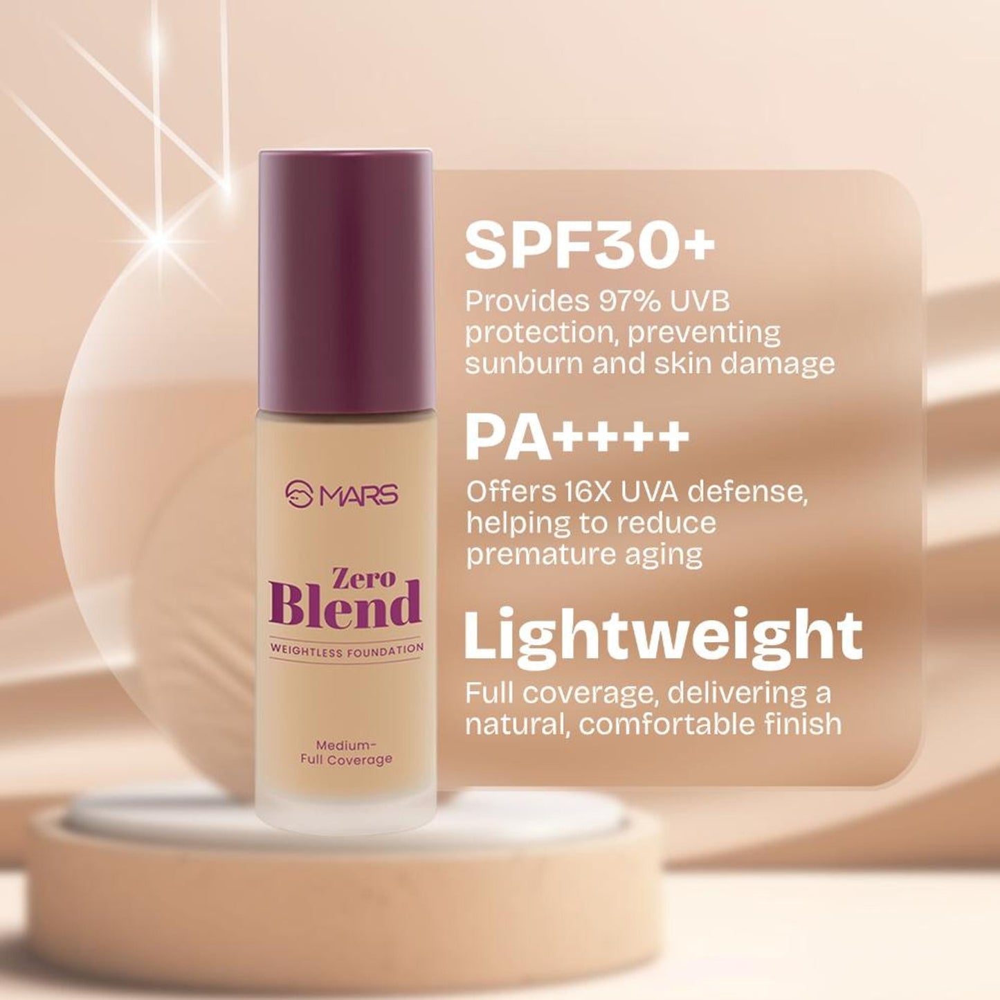 MARS Cosmetics SPF30 PA+++ Zero Blend Weightless Foundation - 03 Cashew Delight - Swadesiicart