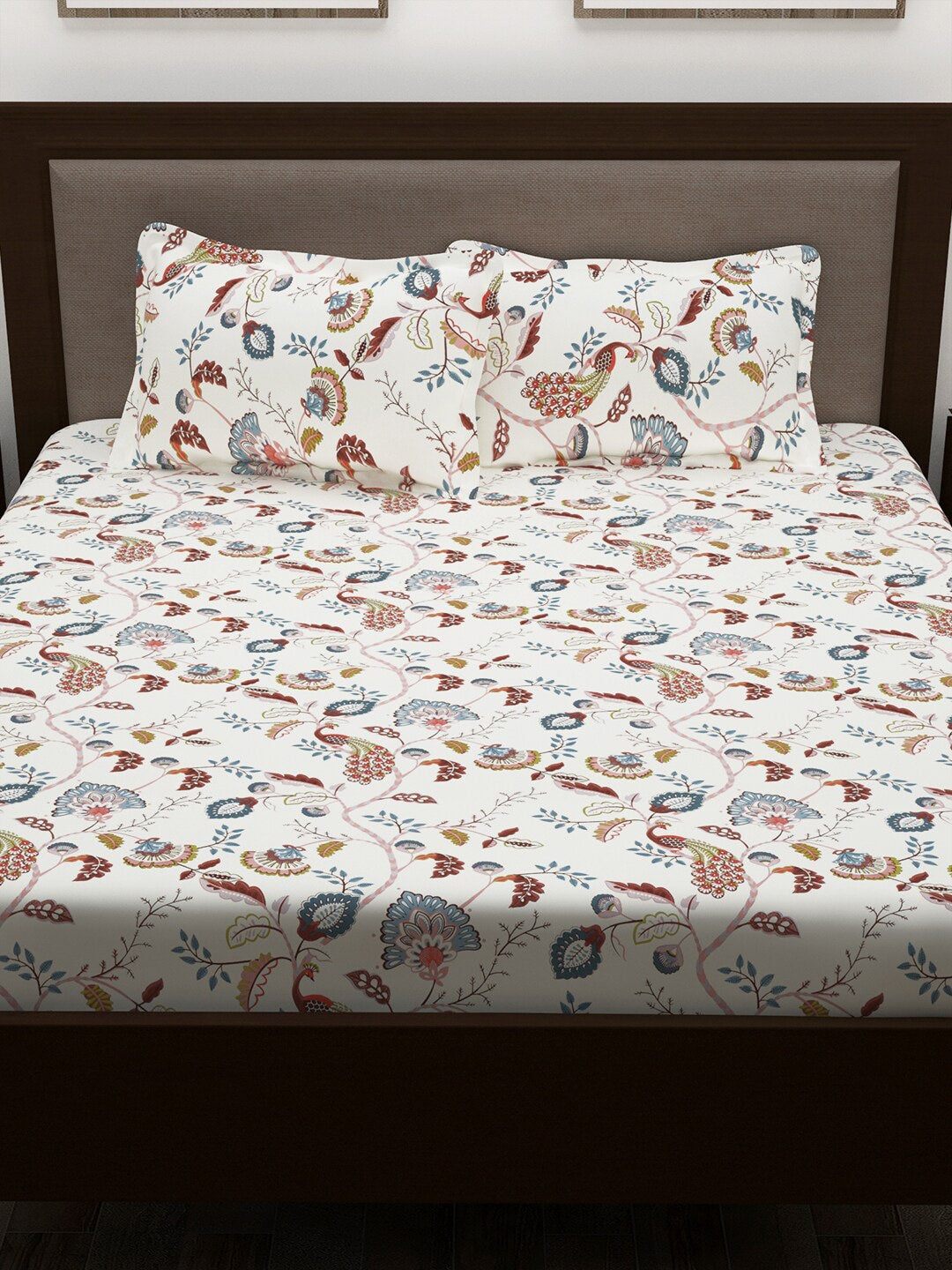 Story@home White & Yellow Ethnic Motifs Cotton 186 TC Queen Bedsheet With 2 Pillow Covers - Swadesiicart