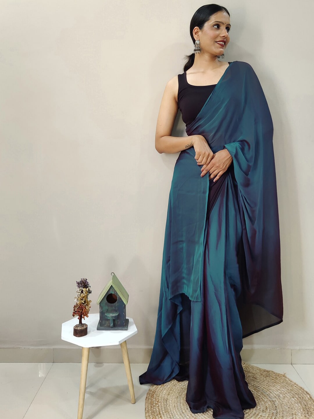 Mitera Blue Ombre Dyed Ready To Wear Saree | Swadesiicart