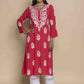 HOUSE OF KARI Floral Chikankari Embroidered Notched Round Neck Straight Kurta | Swadesiicart