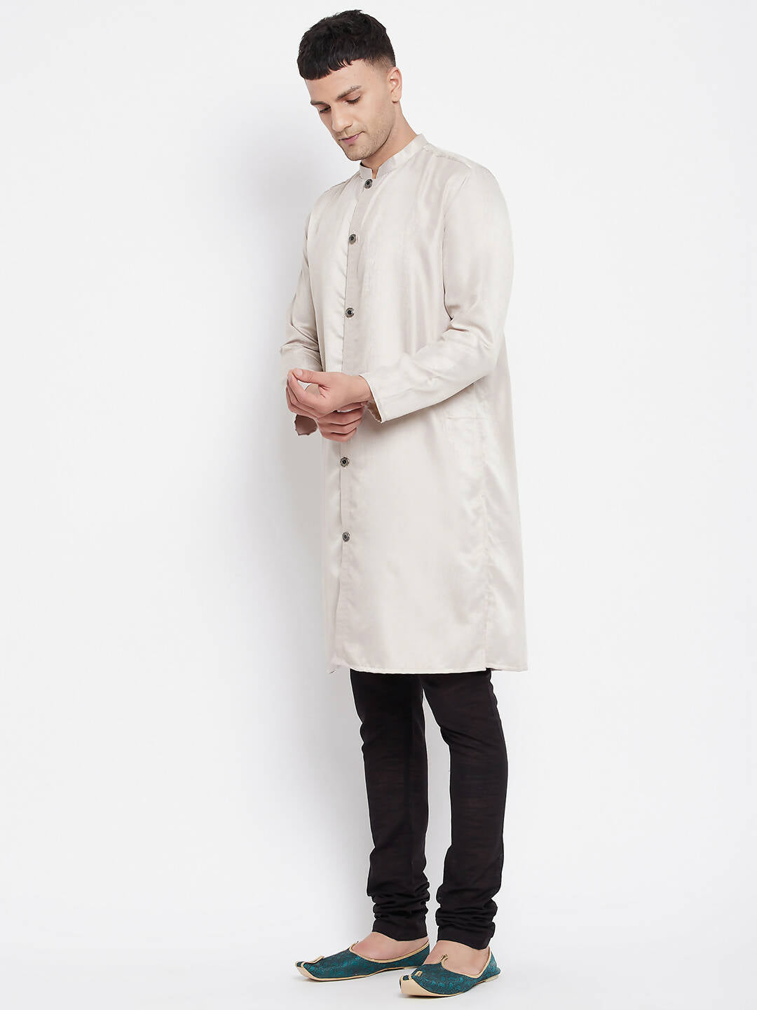 Even Apparels Beige Rayon Men's Sherwani Kurta With Open Front | Swadesiicart
