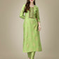 Jyoti Fashion Women's Light Green Rayon Embroidered Kurta Pant Set | Swadesiicart