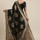Saree Mall Black Floral Linen Blend Banarasi Saree | Swadesiicart