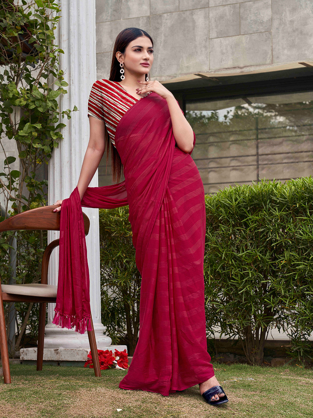 Tikhi Imli Striped Satin Ready to Wear Saree | Swadesiicart