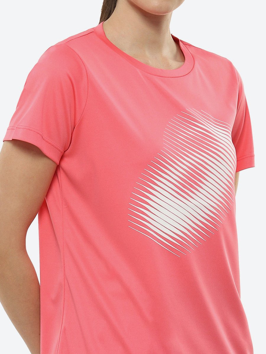 ASICS Women Pink Brand Logo Printed BIG GRAPHIC SS Round Neck Sports Running T-shirt | Swadesiicart