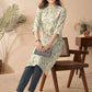 Anouk White & Blue Floral Printed Mandarin Collar Chanderi Silk Straight Kurta - Swadesiicart