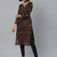 ADA Women Black & Mustard Yellow Chikankari Embroidered Sustainable Kurta with Trousers | Swadesiicart