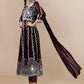 HERE&NOW Floral Lucknowi Chikankari Embroidered Georgette Anarkali Kurta with Dupatta | Swadesiicart