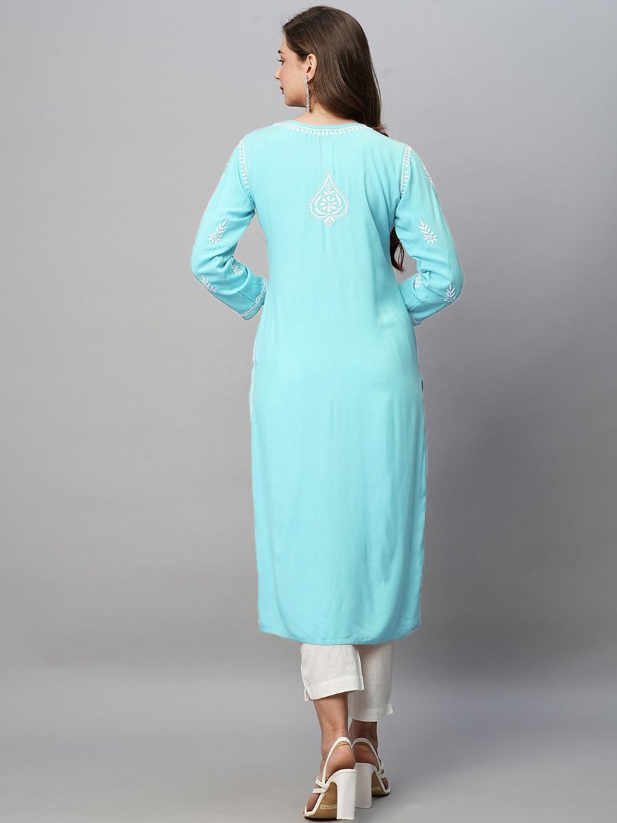 ADA Ethnic Motifs Embroidered Chikankari Cotton Kurta | Swadesiicart