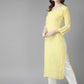 ADA Women Yellow Ethnic Motifs Embroidered Chikankari Georgette Handloom Kurta | Swadesiicart
