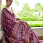 Vishnu Weaves Women's Wine Handloom Raw Silk Thread Weaving Saree with Blouse - Swadesiicart
