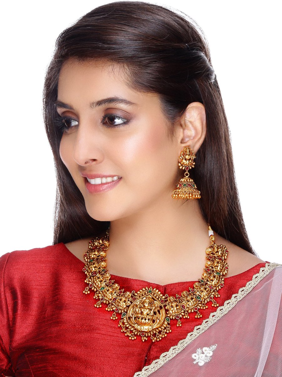 Aadita Women Gold-Toned & Plated Temple Choker Jewellery Set | Swadesiicart